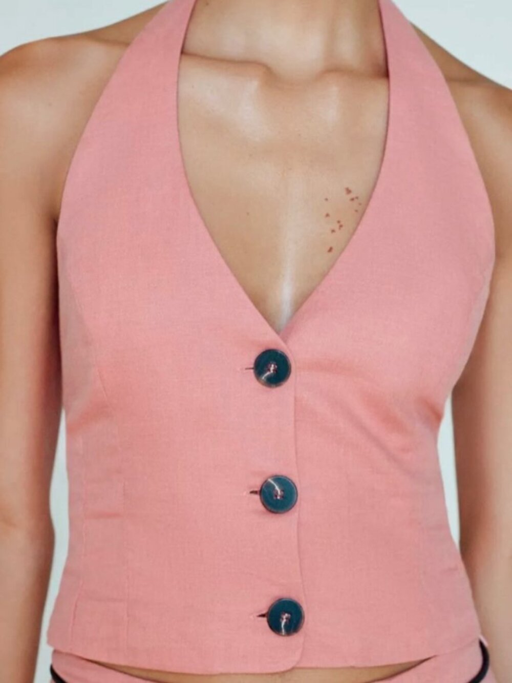 ZARA Linen Blend Halter Top Pink